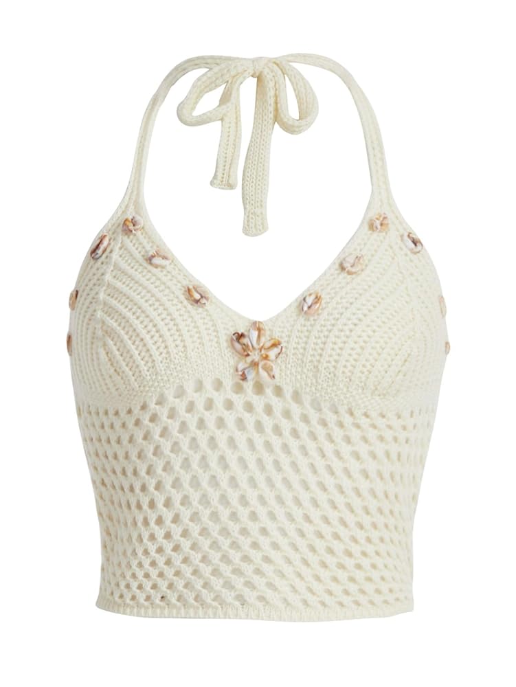 トップス melt the lady pony tail blouse Verdusa Women's Hollow Out Shell Appliques Cami Tie Back