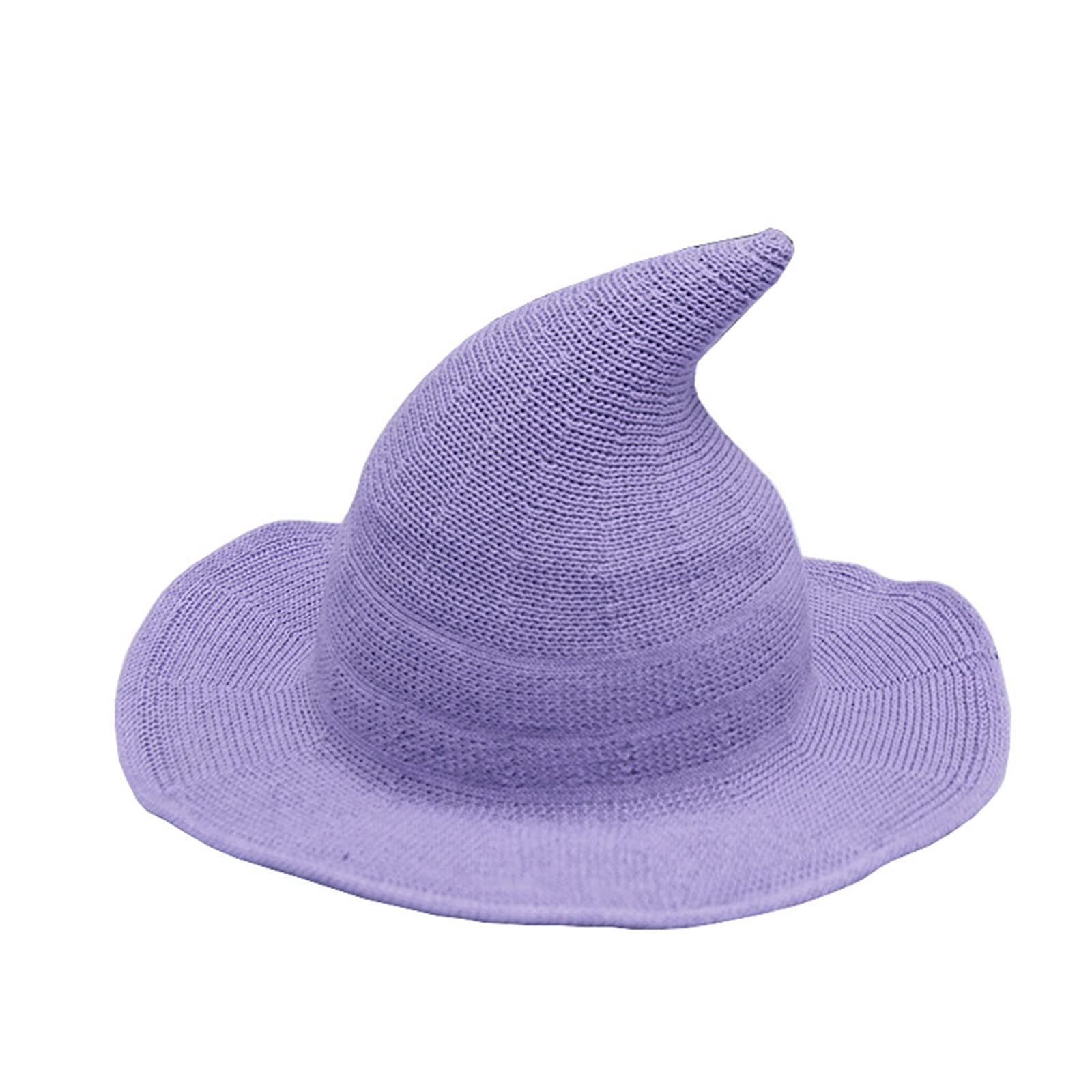 HzDazrl Women Halloween Witch Hat Wide Brim Wool Pointed Cap Christmas Party Holiday Daily Accessory Wizard Hats (Classic Cotton Yarn Purple, One Size)
