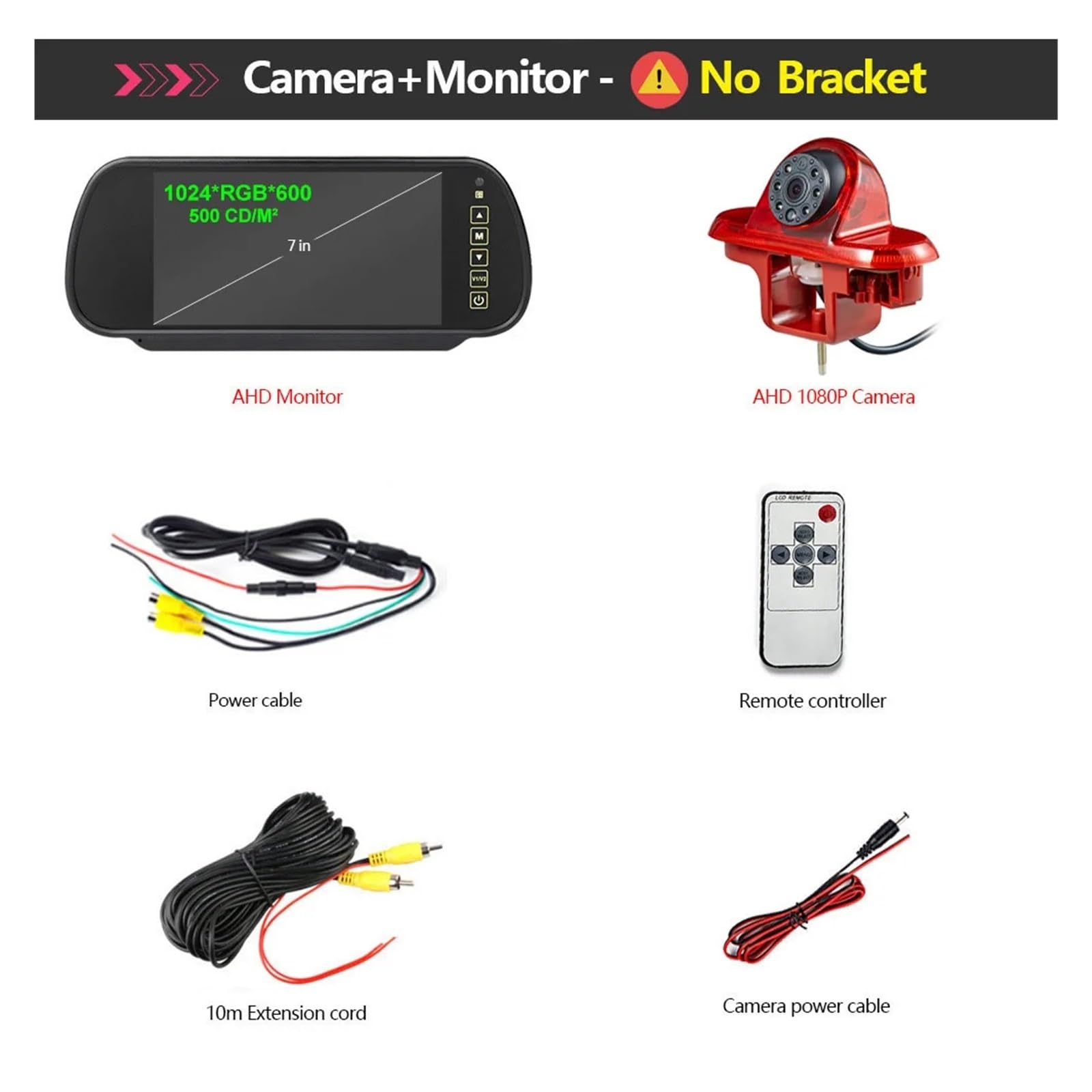Trzecia Kamera Cofania Światła Hamowania AHD 1080P Z 7-calowym Zestawem Lustrzanego Monitora Stabilna Transmisja SygnałU(Snap-on Mount)