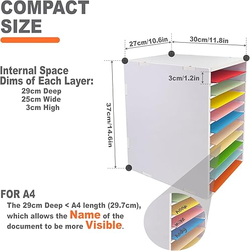 Miniatura 4 de Organizador clasificador de archivos de 10 niveles para escritorio, organizador de escritorio con bandeja de letras ajustable, clasificador de papel