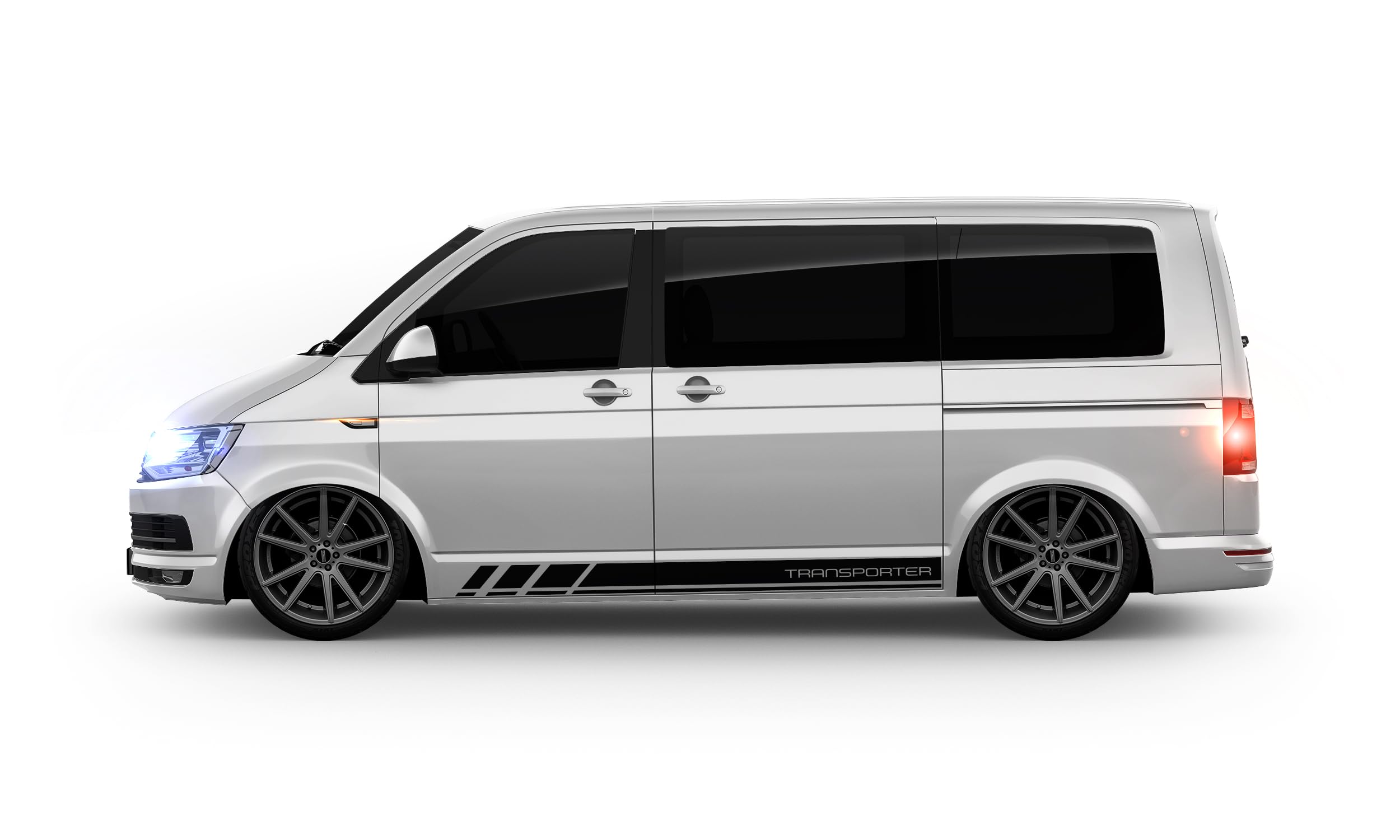 10004.10 Bandes latérales autocollantes pour transporteur Compatible avec VW T4, T5, T6 et T6.1 Couleur au choix Multivan, Bulli