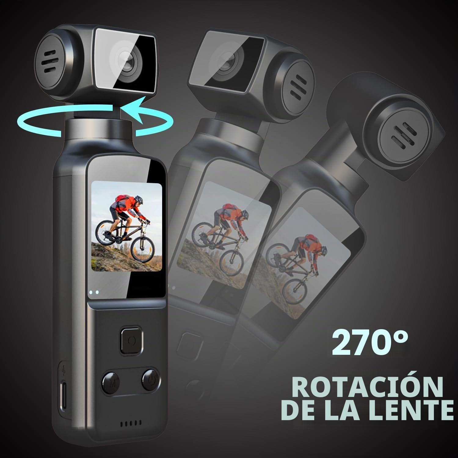 4K Body CAM, Camara Vlog/POV con Lente Giratoria de 270°, Cámara Corporal/Deportiva con Micrófono Externo, Clip, Tarjeta TF de 64 GB