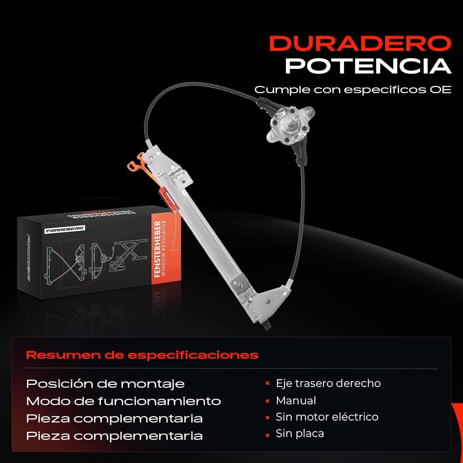 Frankberg Elevalunas Mecanismo elevalunas Manual Trasero derecho Sin placa 4/5-Puerta Compatible con Grande Punto 199 Punto 199 Punto Evo 199 Replace# 51723323