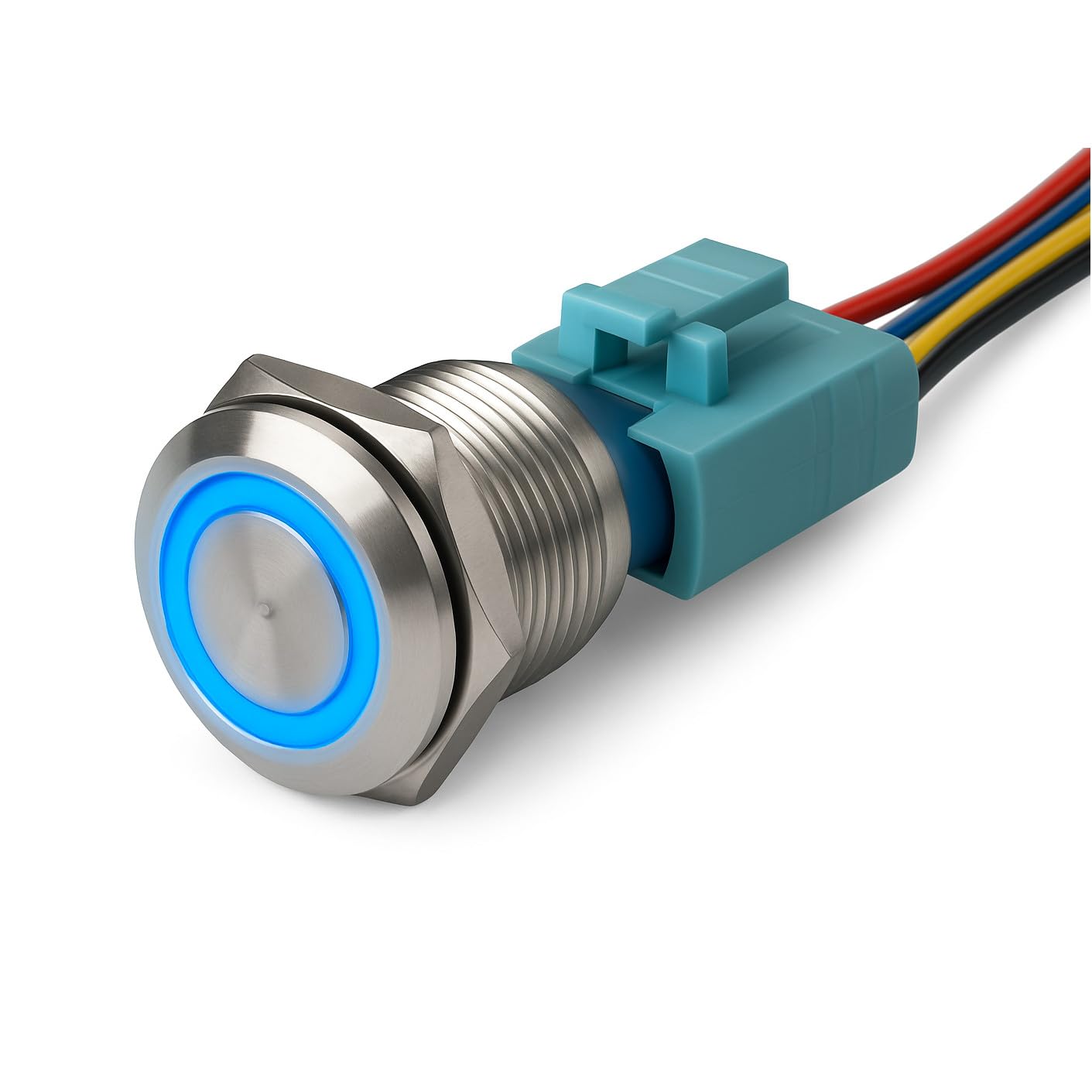 MGI SpeedWare Billet Push Button Switch 22mm with Socket, 3A 12vDC Ring LED (Momentary, Blue)