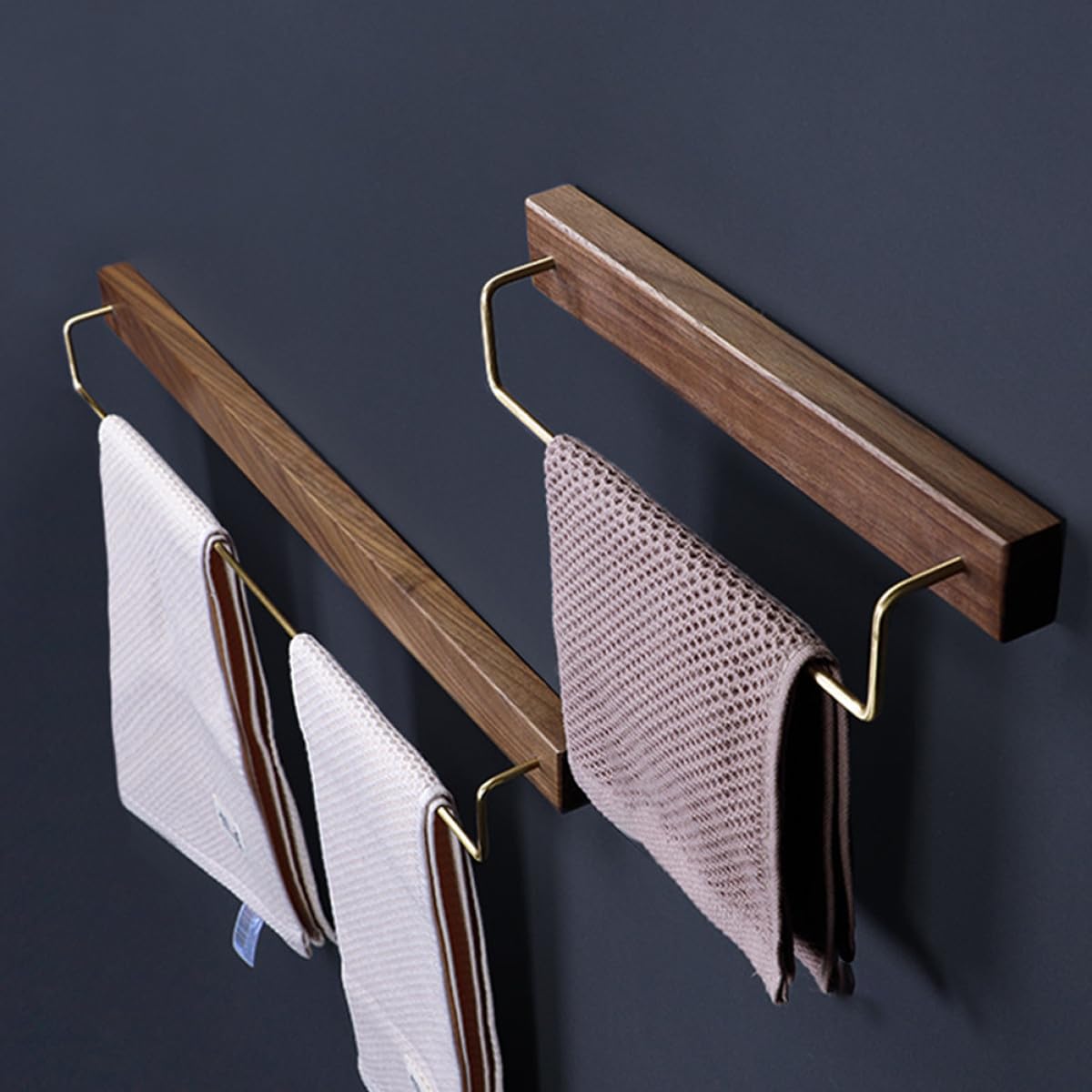 Estante para Toallas de Madera Maciza Nogal Oscuro Función de Almacenamiento, Toallero de Pared Grande para Baño y Cocina sin Taladro