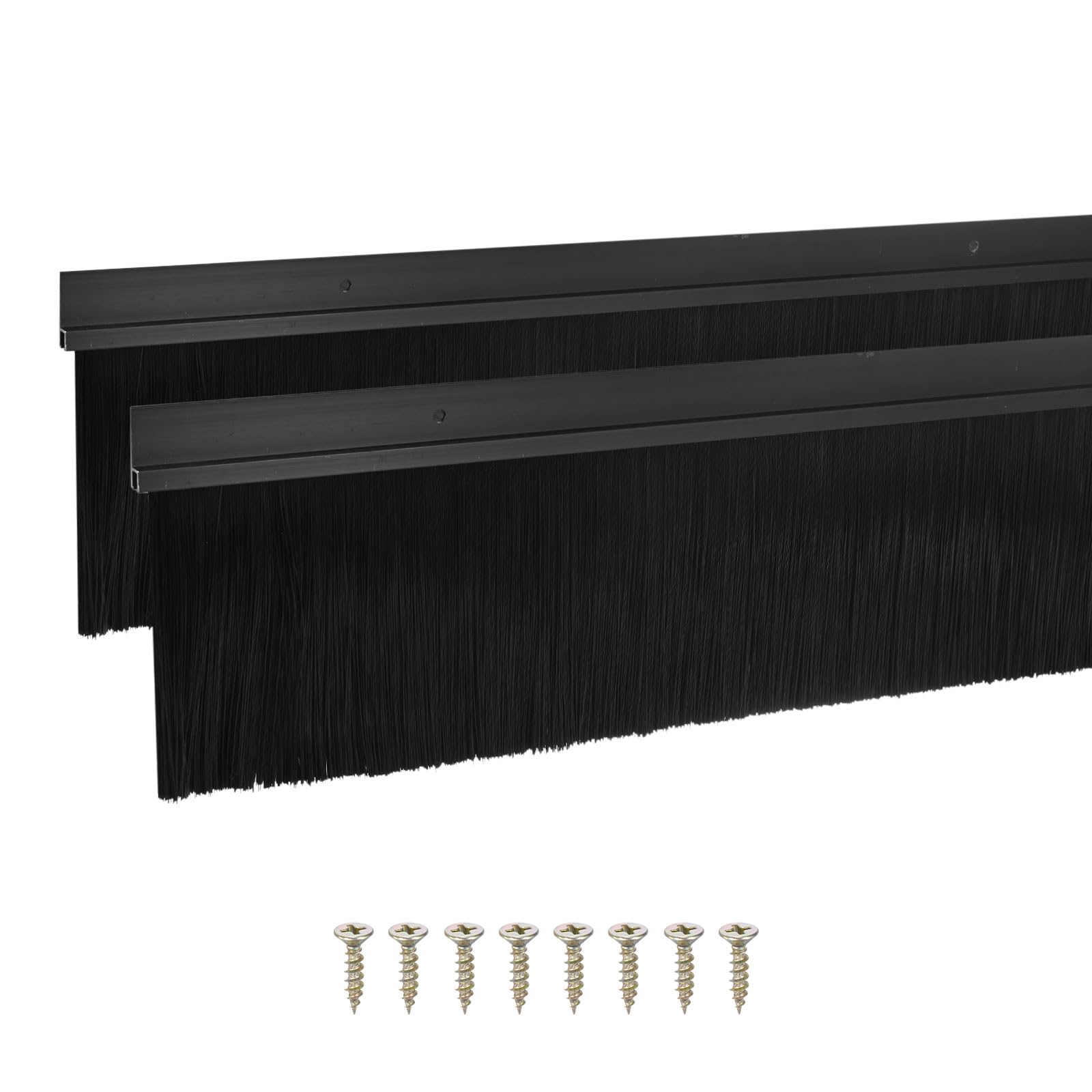 M METERXITY Juego De 2 Escobillas Para La Parte Inferior De La Puerta 39" L X 4.9" W Base De Aleación De Aluminio En Forma De H Con Cerdas De Nylon De 3.9" [Negro]