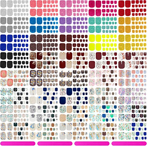 880 Pieces 40 Sheets Full Wraps Toe Nail Polish Stickers Self-Adhesive Toe Nail Decals Toenail Polish Strips with 4 Pieces Nail Files for Women Girls DIY Nail Decor Art (Modern Series)