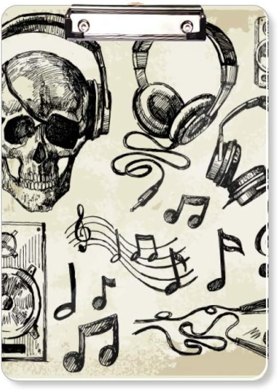Skull Headset Music Instrument Pattern Clipboard Folder Writing Pad Backing Plate A4