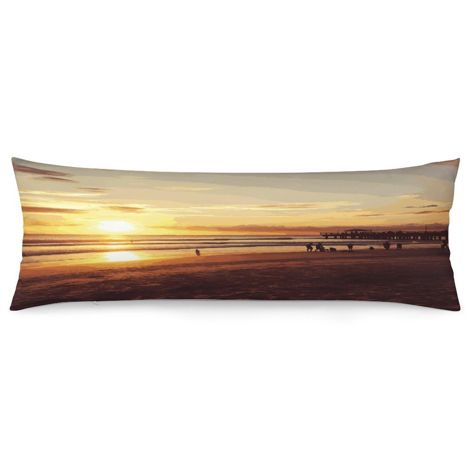 Sunset Beach Pillowcase Decorative Long Body Pillow Case Soft Breathable Body Pillow Cover Modern Large Pillowcase Cute Body Pillow Pillowcases for Bedroom Couch 18.9 X 53 Inch