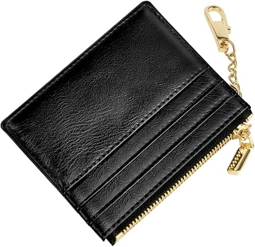 Cartera para tarjetas de crédito, cartera minimalista de cuero delgado con cremallera, mini protector de tarjeta de crédito, llavero bolsillo