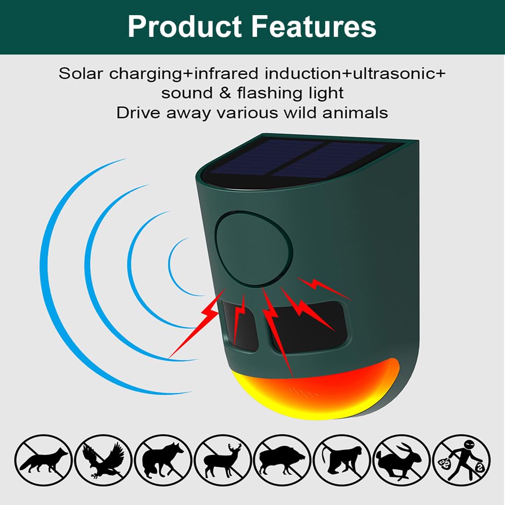 KINGCOO Alarma solar con sensor de movimiento para exteriores, luz estroboscópica LED roja, 4 modos de trabajo, 129 dB, sonido fuerte, detector de movimiento, sirena de seguridad para el hogar