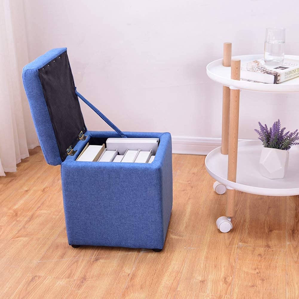 Pouf Contenitore a cubo, Sgabello Quadrato in Lino, Seduta Trapuntata, Piccolo