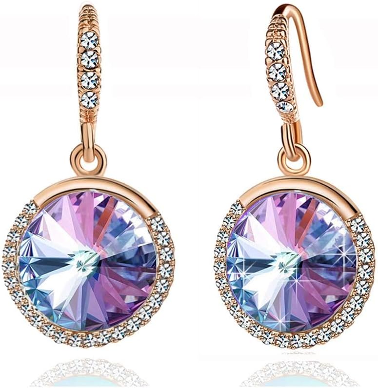 Austrian Crystal Halo Round Drop Dangle Earrings for Women 14K Gold Plated Hypoallergenic Jewelry