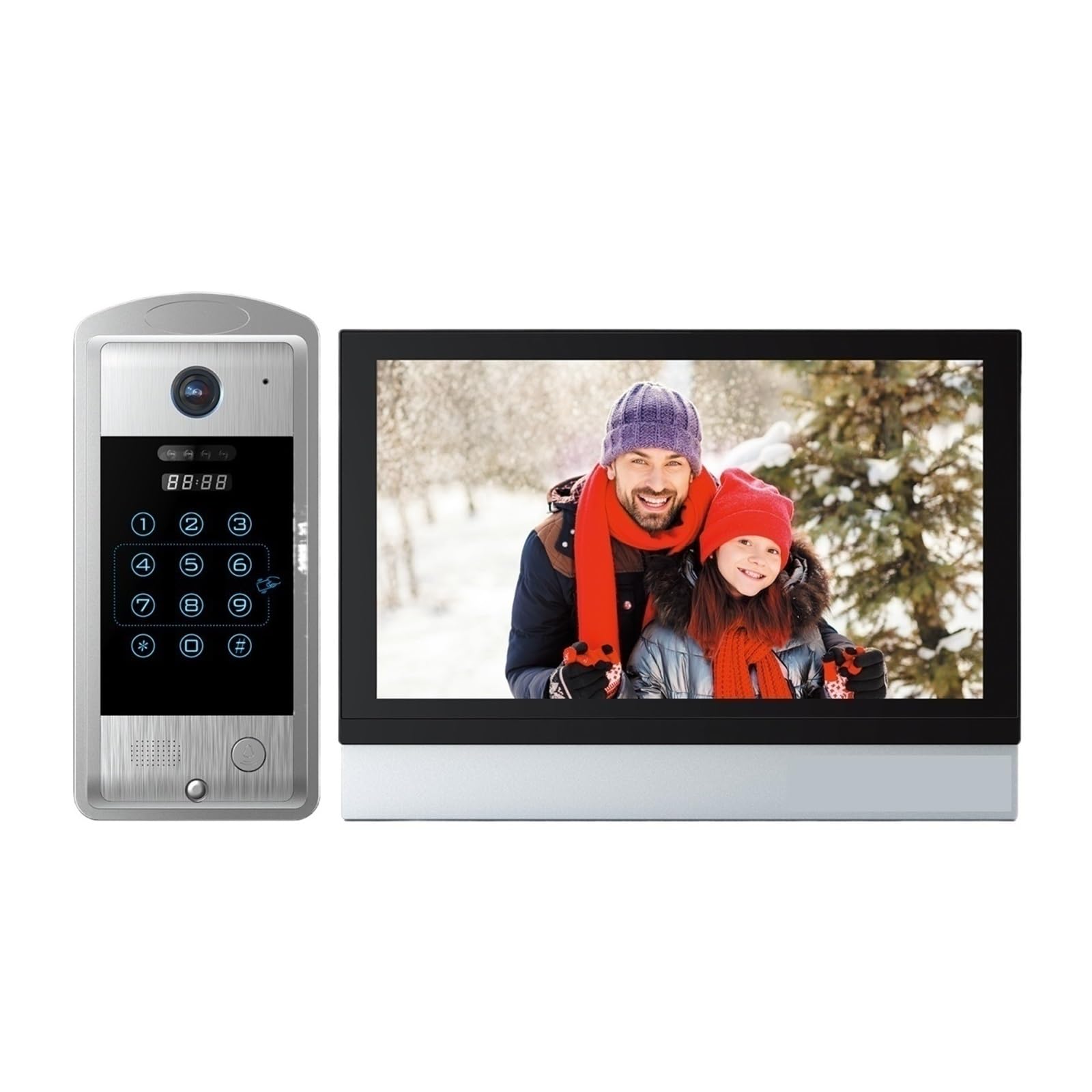 HVSYVVSRL 4-wire WiFi Video Doorphone Doorbell Intercom 10 Inch 1080P Touchscreen Monitor APP Swipe Card 4in1 Unlock Tuya App Two Way Audio(1M1D)