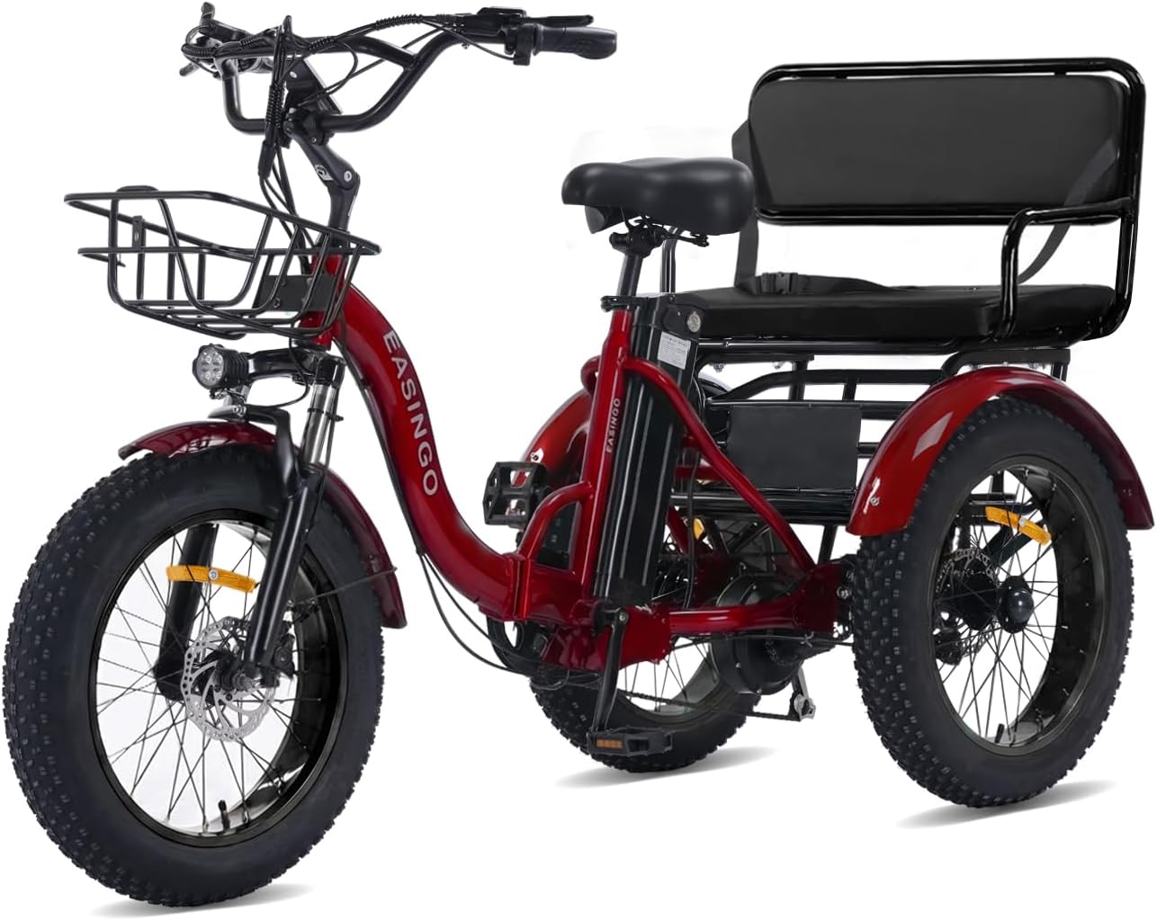 Two Seater Electric Tricycle for Adults Peak 1350W 48V20Ah Etrike 20"x4" Fat Tire Electric Trike 3-Wheel Folding Electric Tricycle Large-Capacity Bike Basket
