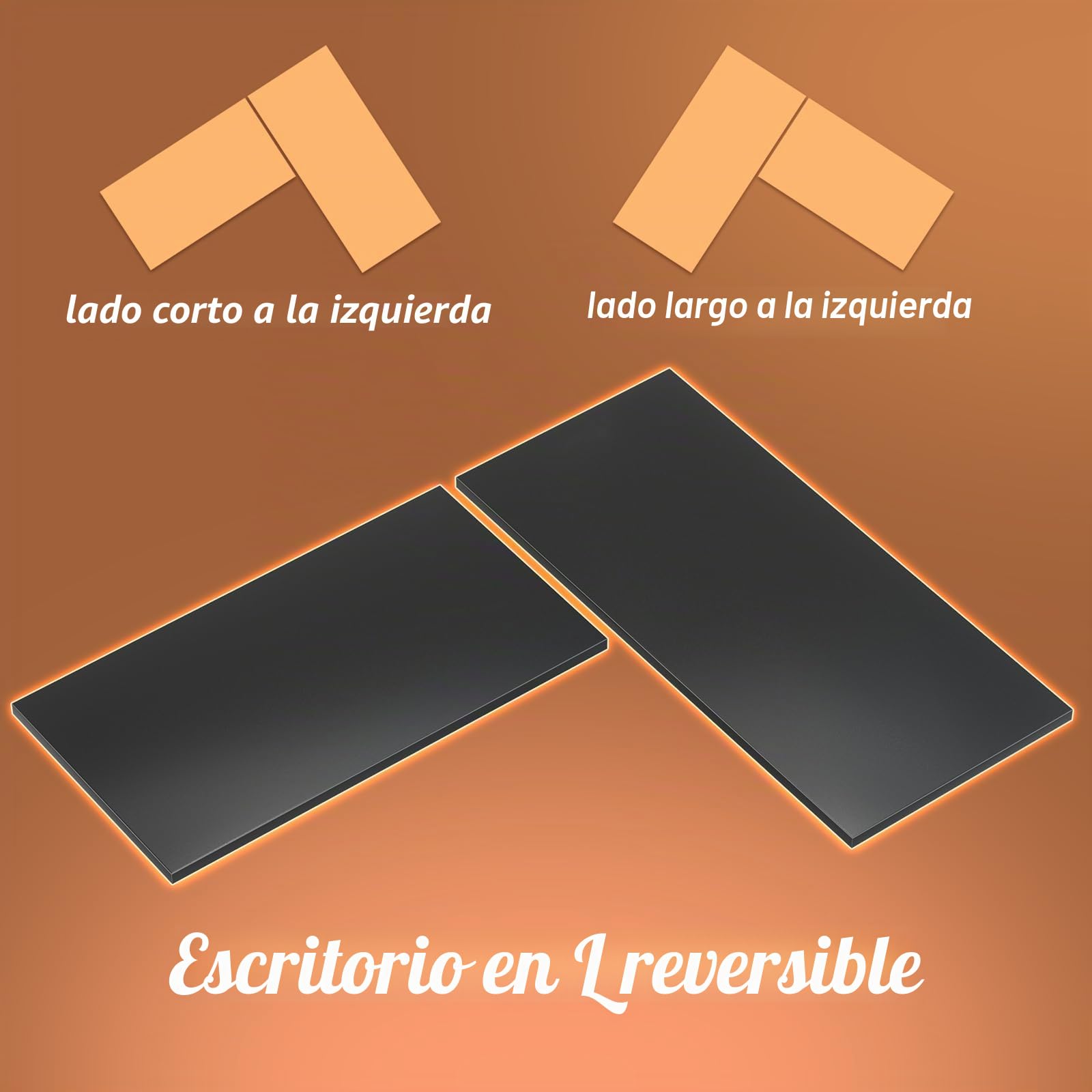 GreenForest Escritorio para juegos en forma de L con portavasos y gancho para auriculares, reversible de 128 cm para computadora con soporte para monitor