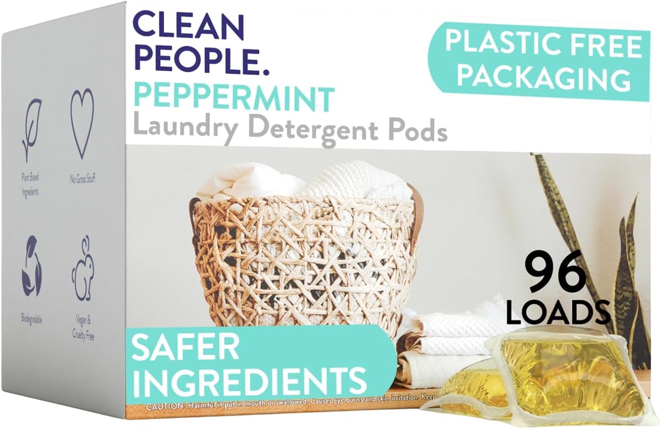 Laundry Detergent Capsules - Hypoallergenic - Ultra Concentrated, Recyclable Packaging, Stain Fighting - Peppermint, 96 Pack