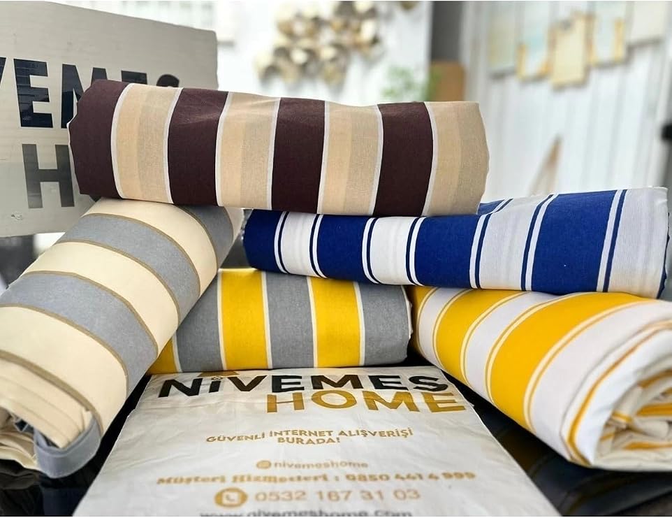 Branda Balkon Perdesi Kornişli Ve Bağcıklı Fon Perde,Mavi-Beyaz 360 X 180