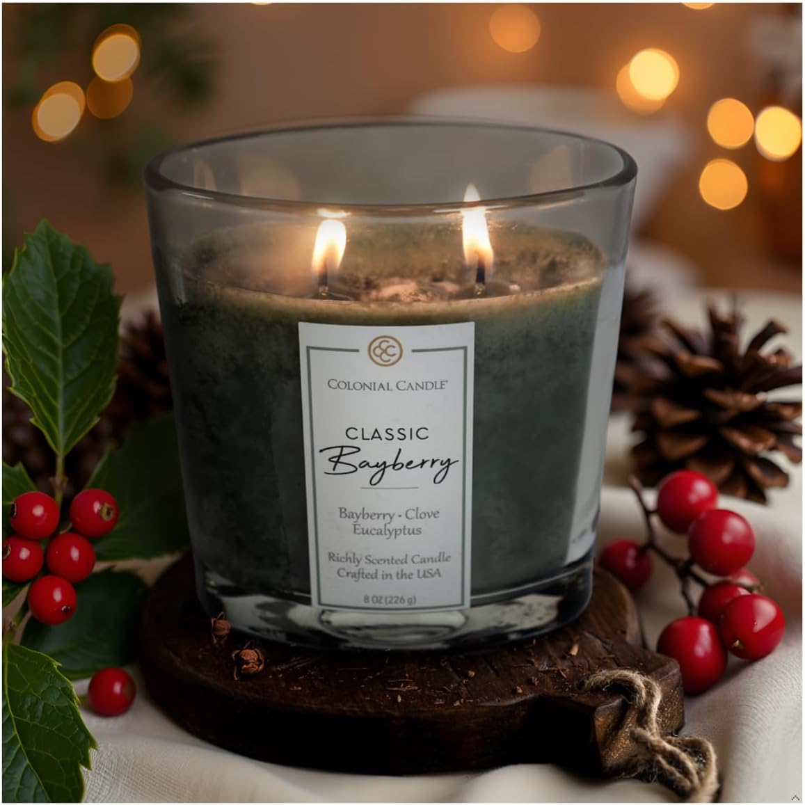 Colonial Candle Bayberry Scented Candle Jar, Highly Fragranced Candles for Home Scented, Mottled Wax Candle, 2 Wick, 8 oz - Made in The USA