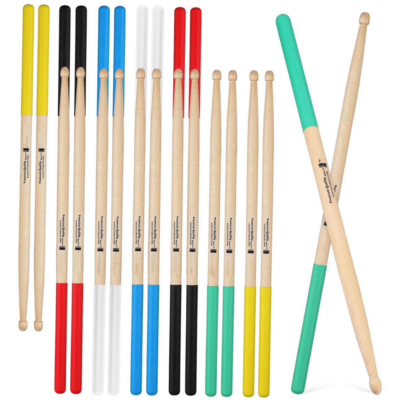 Milisten 12 Paare Rutschfeste Holz Schlagzeugstöcke für Anfänger und Langlebige Drumsticks für Percussion Instrumente Farben
