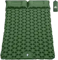Colchão Inflável para Camping Casal com Travesseiro, Compacto e Resistente, 195 * 132 * 8cm (Verde)
