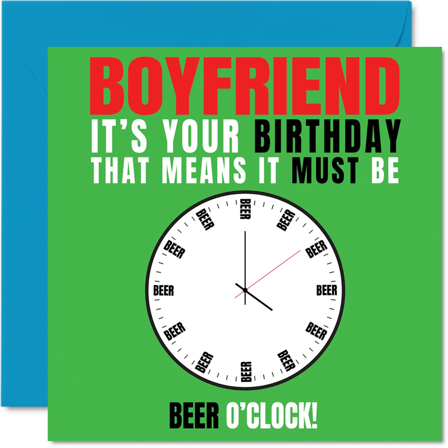 Boyfriend Birthday Card - Beer o Clock - Happy Birthday Card for Boyfriend from Girlfriend Partner, 145mm Novelty Bday Greeting Cards