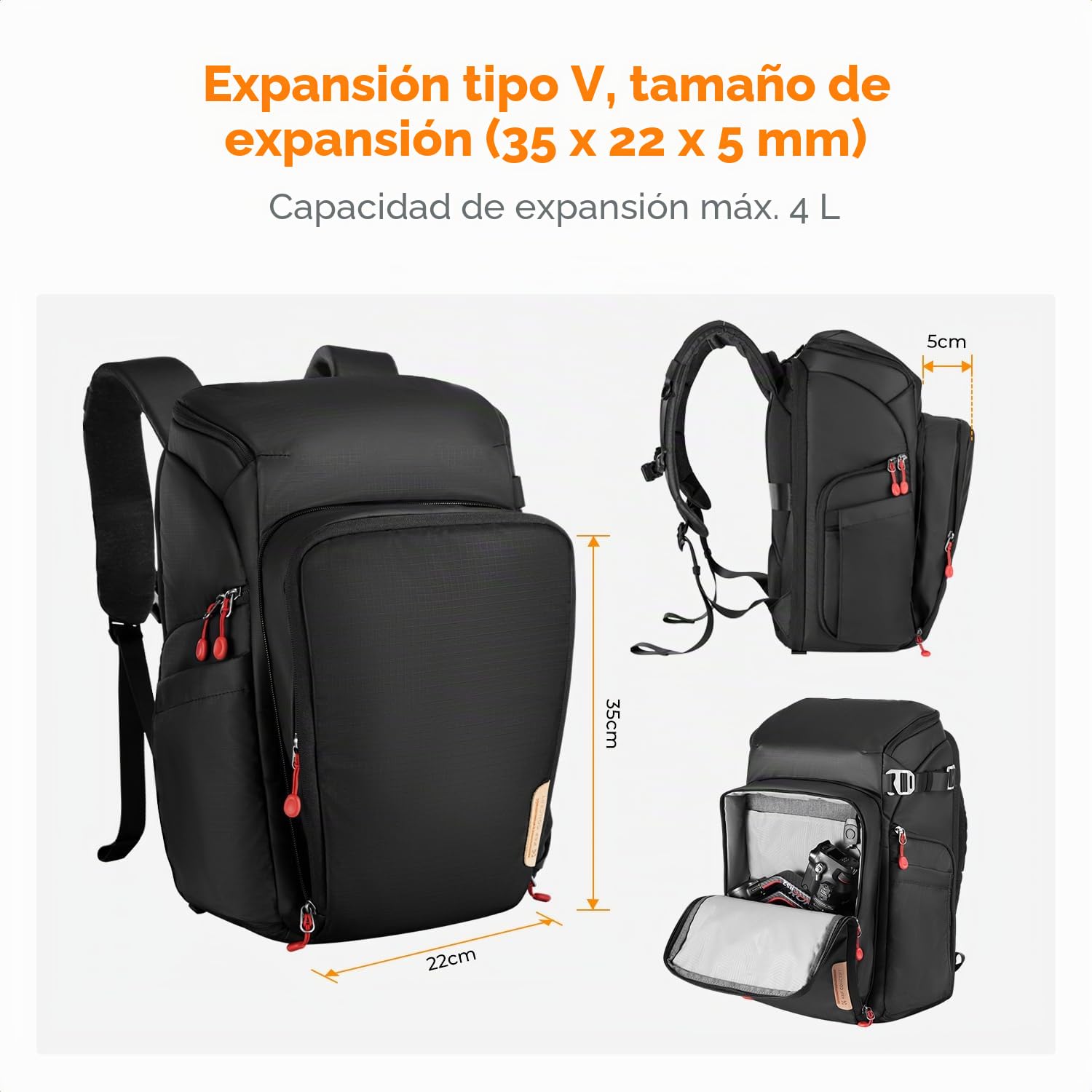K&F CONCEPT Mochila Cámara Profesional, Bolsa Fotógrafos Cámara Impermeable de Gran Capacidad para Camera Reflex Digital DSLR, Adecuado para viajes al aire libre senderismo fotografía Negro intenso