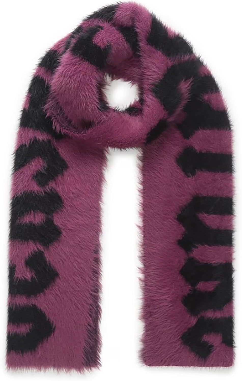 VERSACE JEANS COUTURE Bold Berry & Black Oversized Faux Fuzzy Fur Scarf