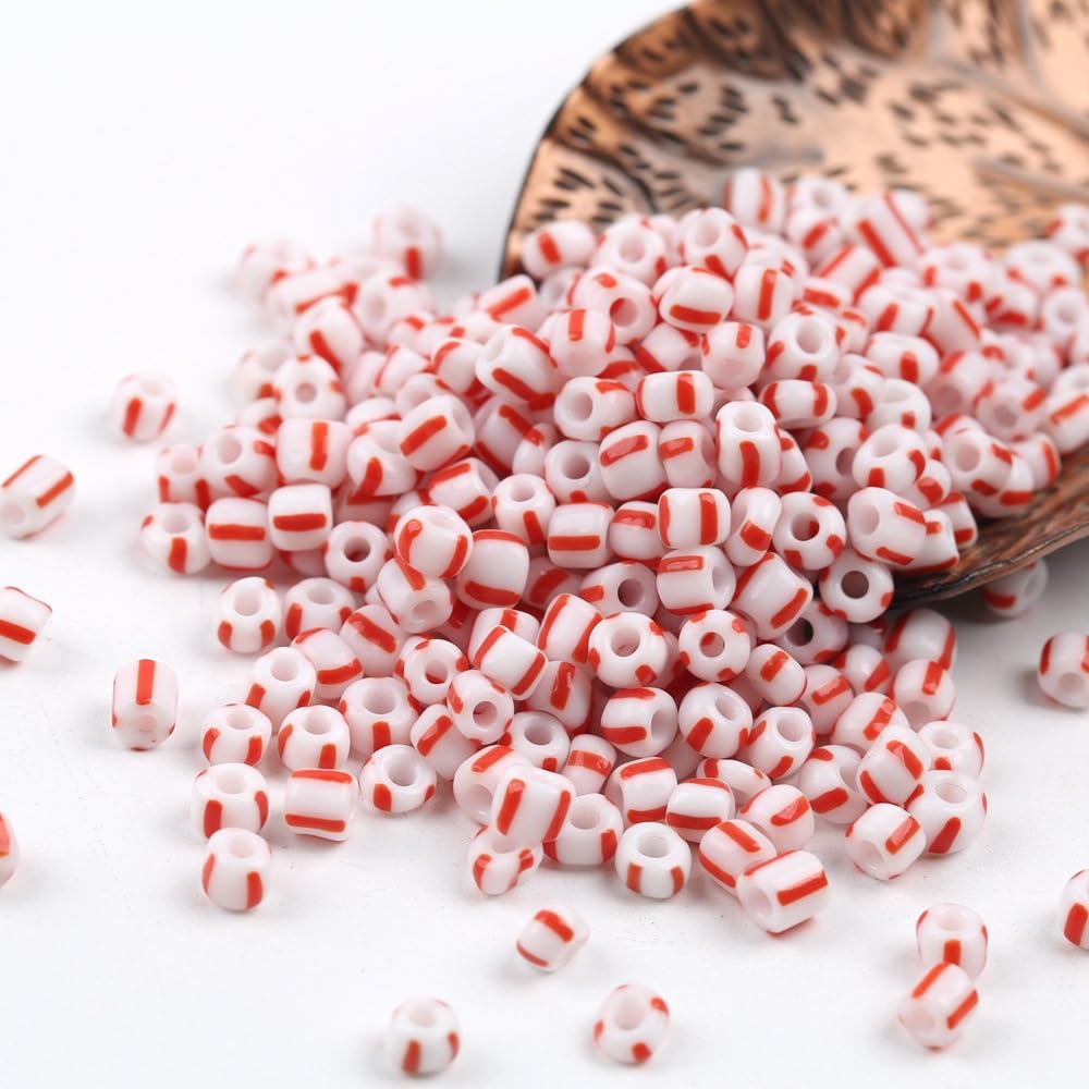 Qdmha 4 Red Stripes 900/1500/4500Pcs 3/4/5Mm Blue White Striped Czech Glass Spacer Beads, Vintage Seed Beads, Jewelry Making, Diy Crafts, Bracelet Necklace