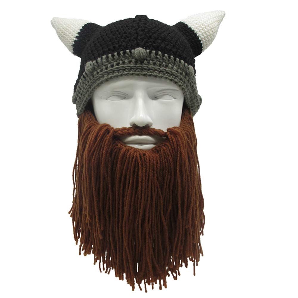YEKEYI Baby Adult Beard Viking Knit Hat with Horns Barbarian Funny Beanie Cap Handmade (Coffee, S-for Children)
