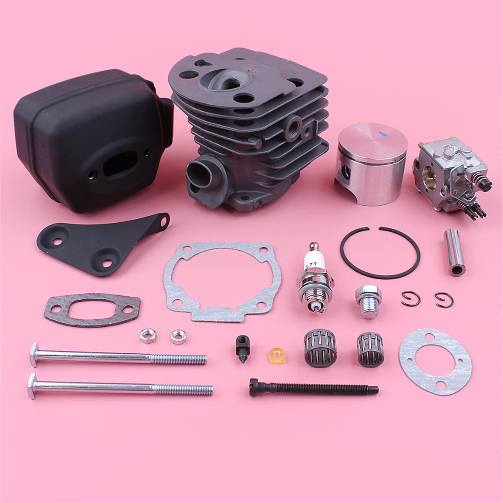 IWBR Kit de carburador de pistón de cilindro de 46mm apto for Husqvarna 55 51 soporte de silenciador de escape junta perno cojinete de aguja motosierra pieza de repuesto
