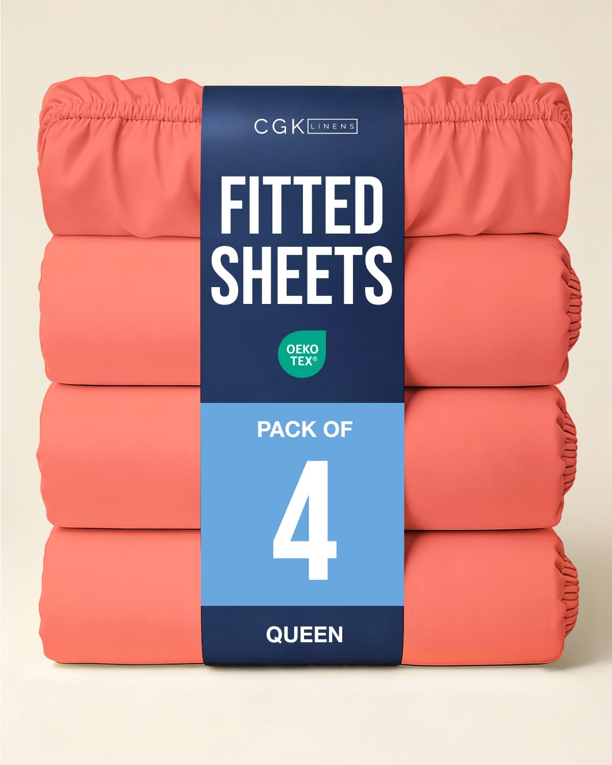Queen Fitted Sheet - Pack of 4 Single Fitted Bottom Sheet Only - Coral