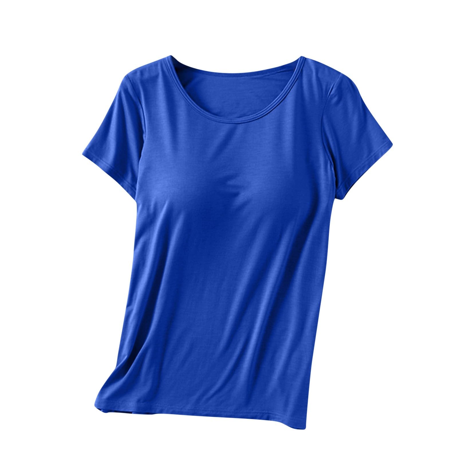 Womens Shirts with Built in Bra Short Sleeve Shirts Summer Casual Athletic Workout Yoga Shelf Bra Padded T Shirts Tops — view 11