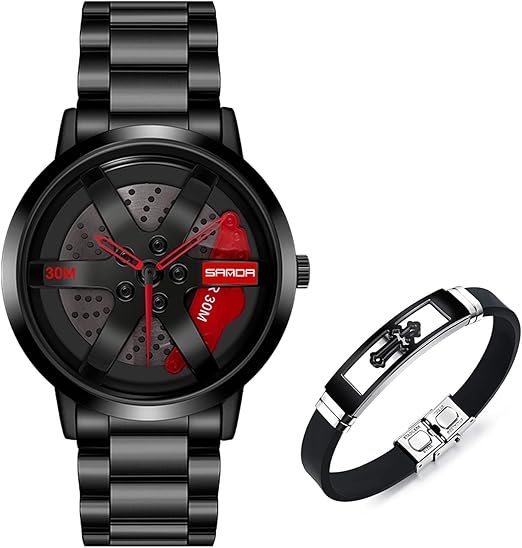 Car Rim Watches for Men Waterproof 30M Sport Men’s Watches with Car Wheel Rim Hub Design.Rim Hub
