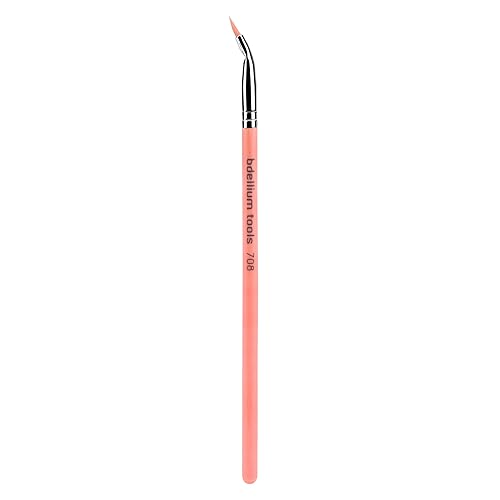 Bdellium Tools Brocha de maquillaje profesional Pink Bambu Series 708 Delineador de ojos doblado con fibras sintéticas suaves, para una aplicación