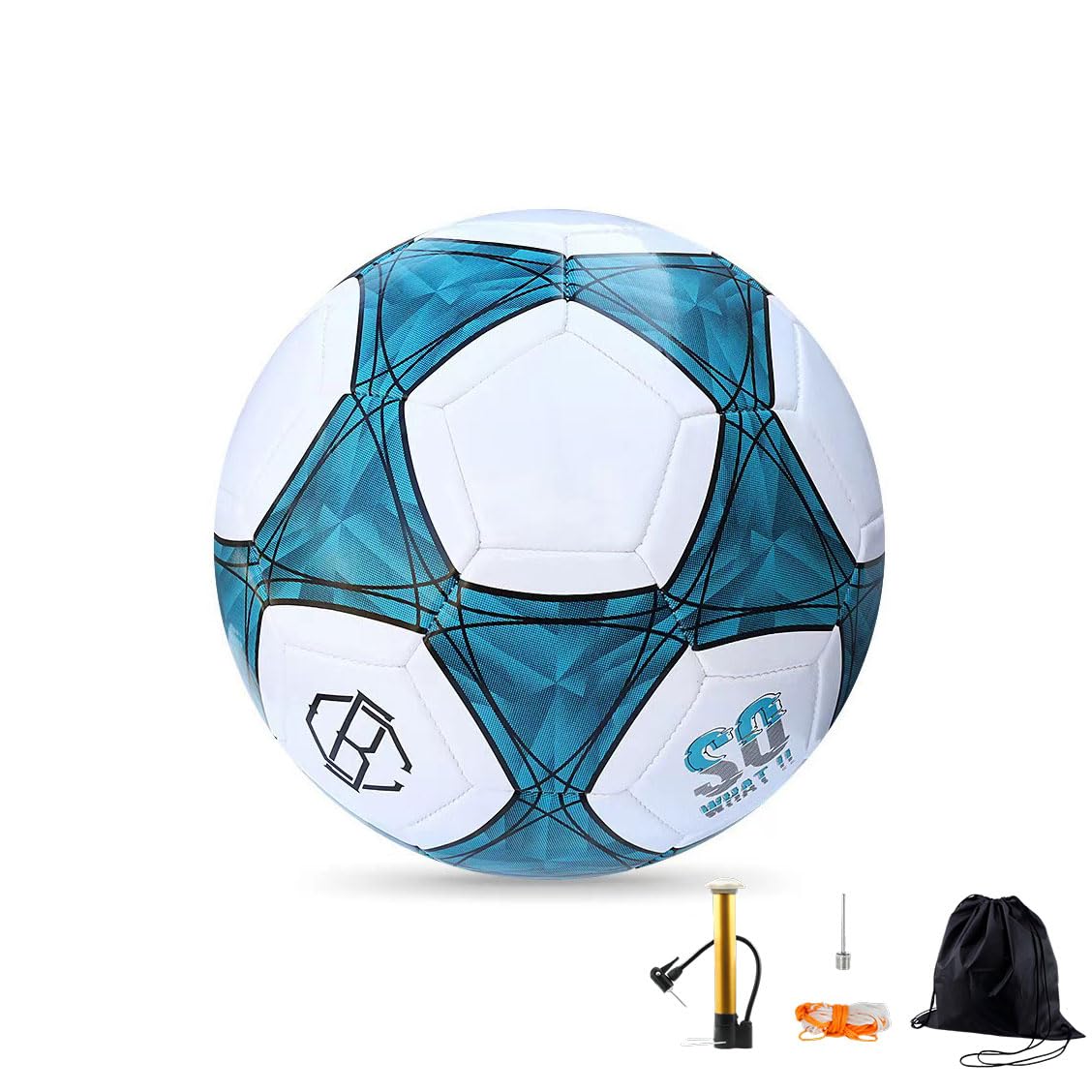 NUBAGO サッカーボール 3号 小学生 幼稚園 学校 スポーツ用品 空気入れ ネット付き 試合 軽量 練習用サッカーボール 子供用 室内 屋外兼用 フットサルボール 耐久性 耐摩耗性 ブルー ホワイト