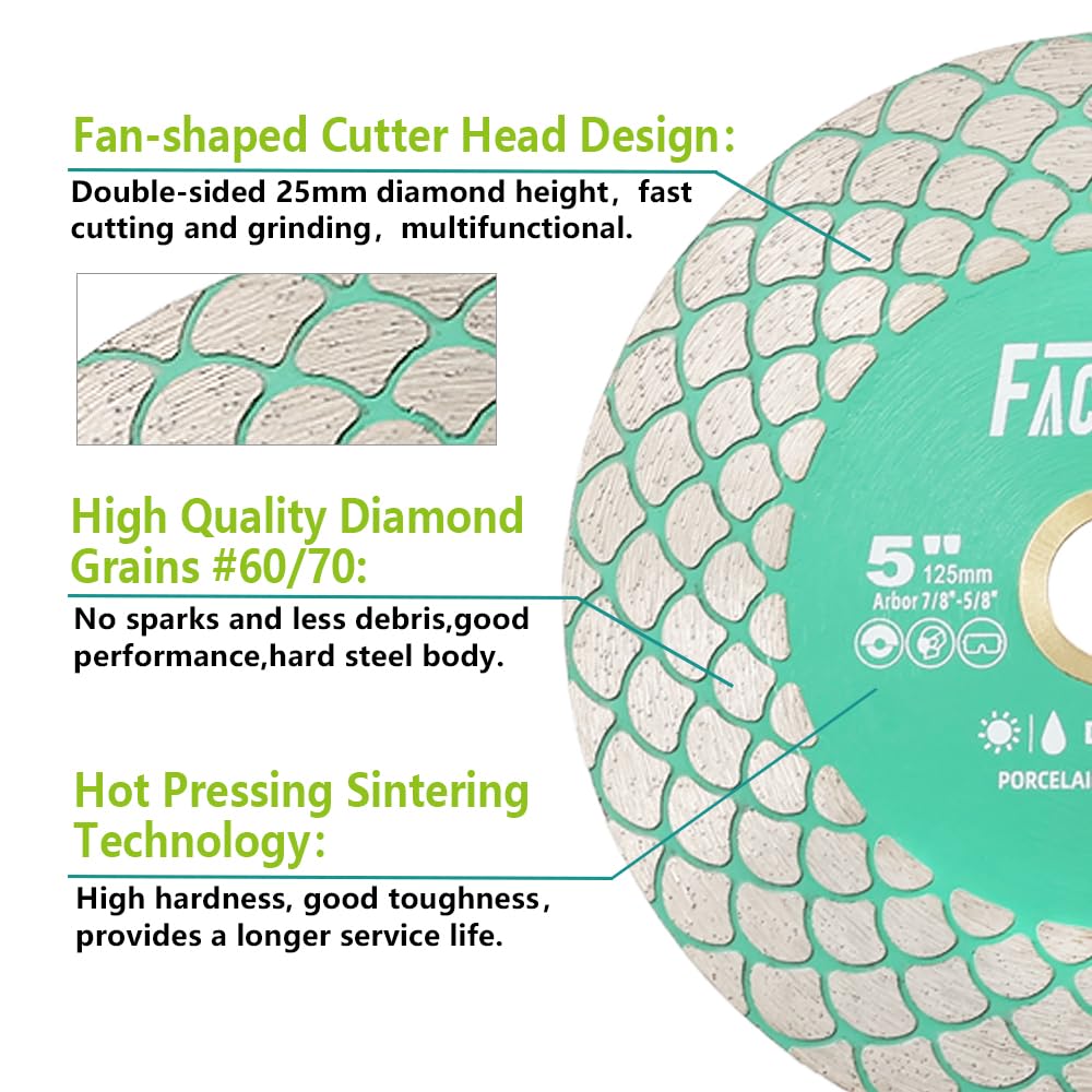 Sierra de diamante 125MM Disco Tronzador de Diamante 5 Piezas para Porcelana Azulejos Cerámica Granito Mármol
