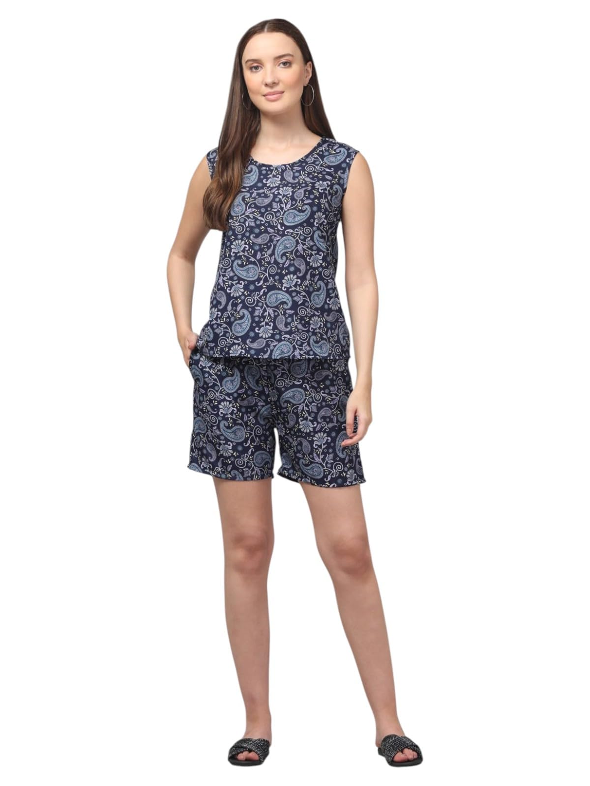 Women's Printed Relaxed Fit Top Shorts Sleepwear Combo-picture-30