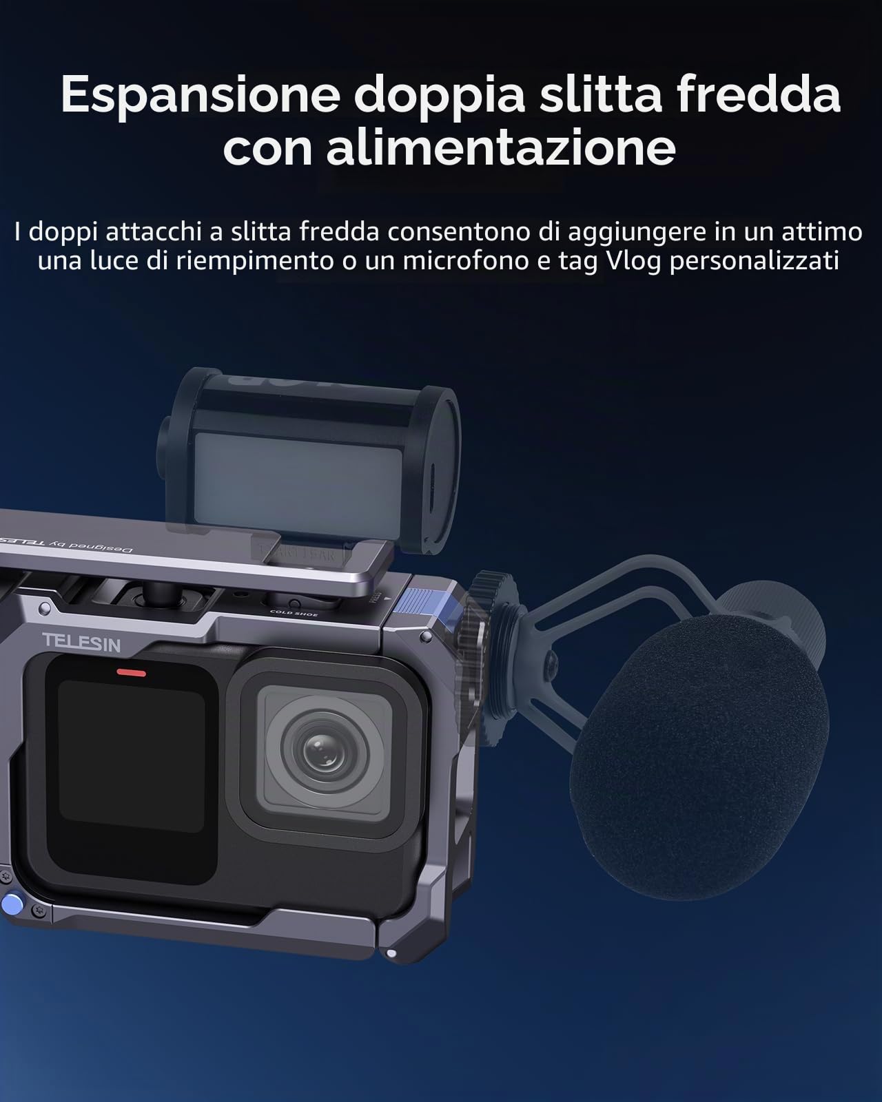 TELESIN Street Grip Kit per Hero 9-13 con Gabbia Metallica Rabbit Impugnatura Fotocamera con Design a Bilanciere | Scocca in Lega di Alluminio | Slot TF di Riserva | Accesso Rapido alla Batteria