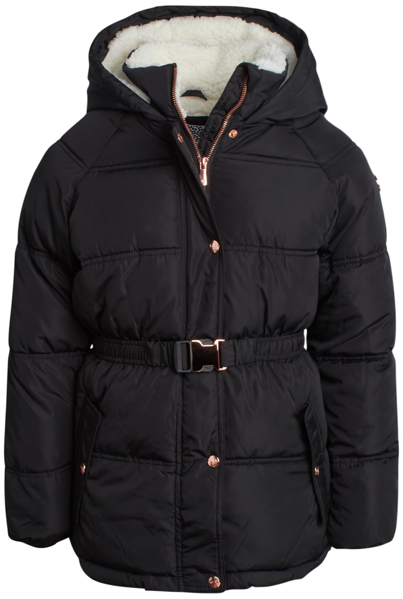 KENSIE GIRL Girls Puffer Jacket Sherpa-Lined Belted Winter Coat