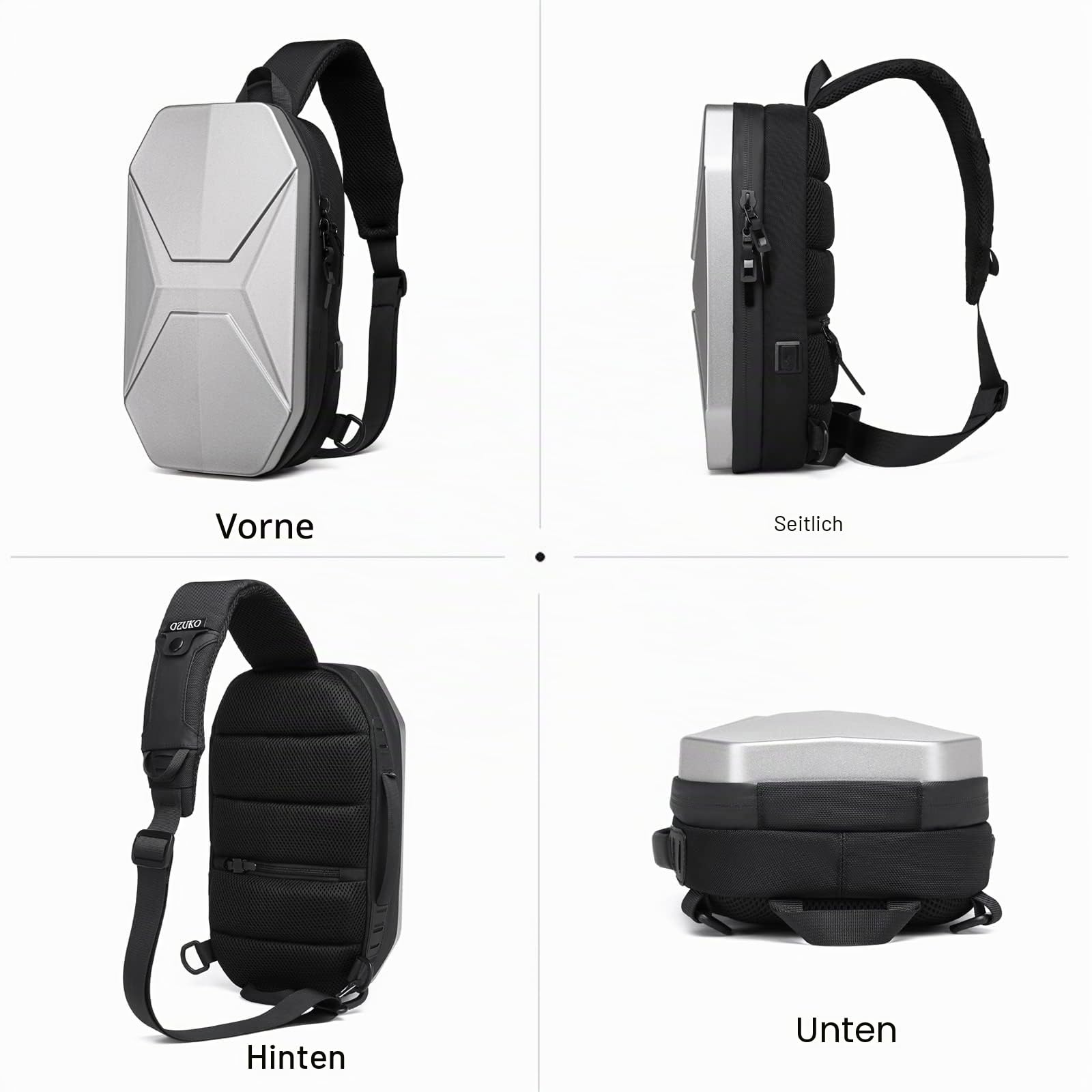 FANDARE Brusttasche Sling Bag Umhängetasche mit USB-Ladeanschluss Herren Schultertasche Grosse Kapazität Crossbody Bag für Outdoor Sport Wandern Radfahren Reisen Wasserdichtes Eva