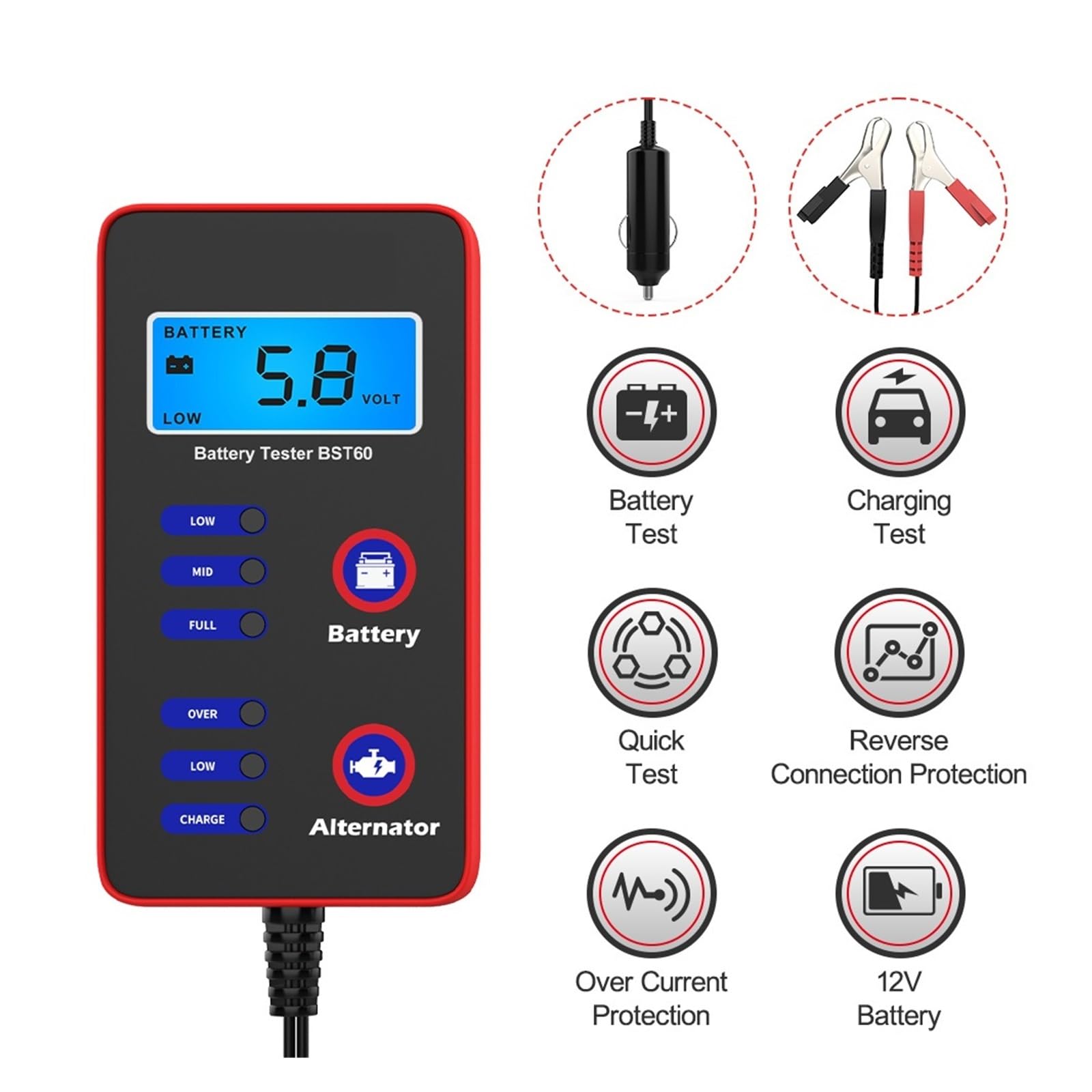 Probador De Batería De Coche Digital De 12V, Probador Rápido, Alternador De Carga Con Adaptador De Encendedor De Cigarrillos, Analizador De Batería De Coche