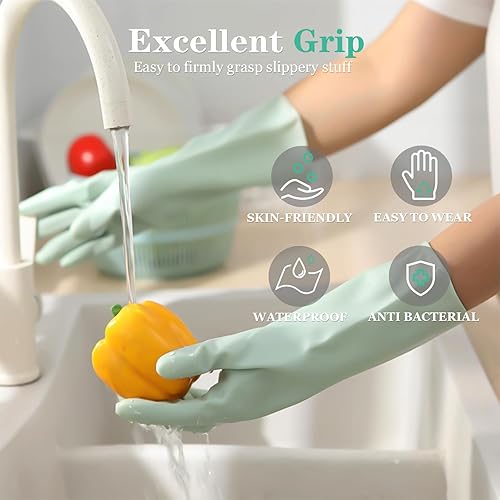 Miniatura 5 de URSMART Guantes para el hogar para lavar platos, 6 pares de guantes de goma de látex impermeables, guantes medianos para cocina, lavado de platos,