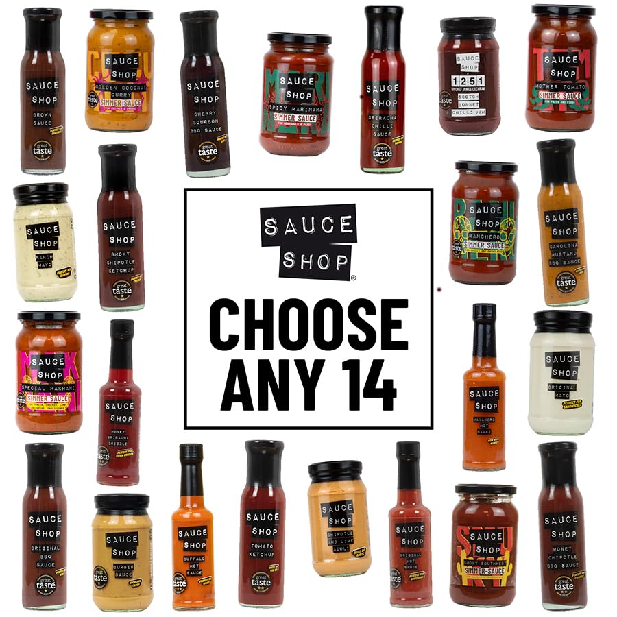 Sauce Shop Pick & Mix Pack | Choose Any 8 | 20+ Flavours Inc Buffalo Hot Sauce, BBQ, Chilli Jam, Tomato Ketchup and more...
