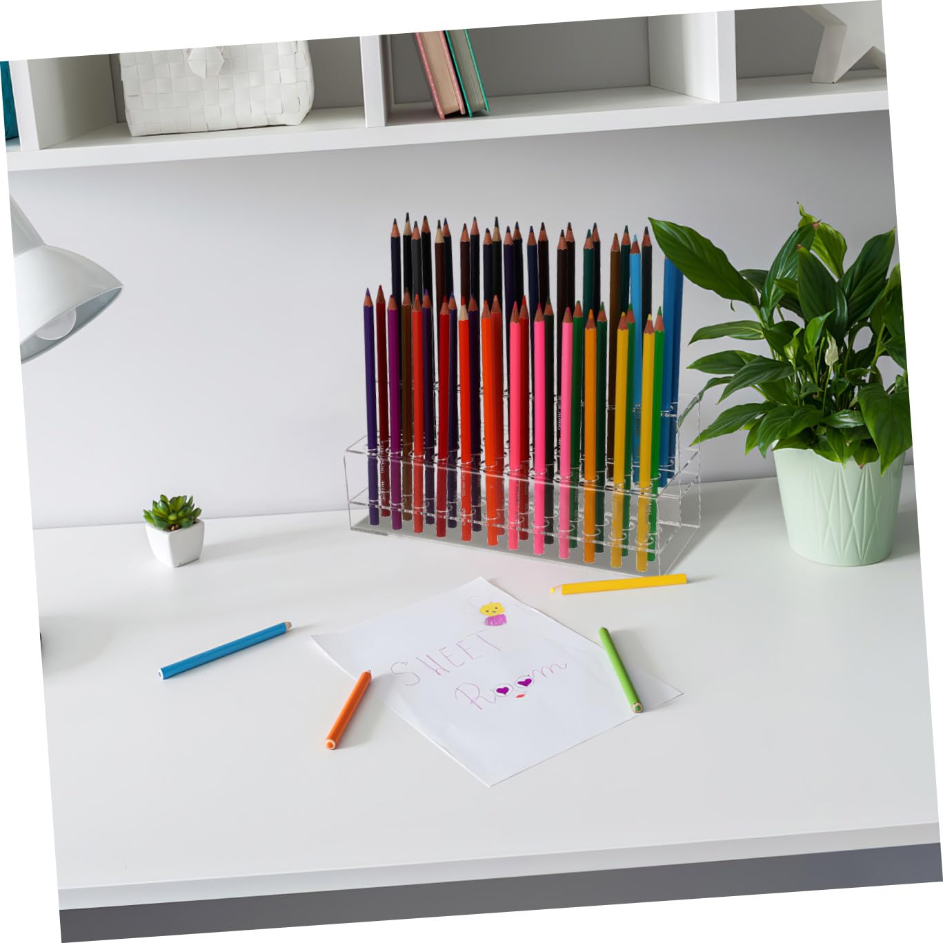 OSALADI Portapenne Trasparente in Plastica 2 Livelli 48 Stand Organizer per Pennelli e Articoli da Scrivania Design Salvaspazio per Casa e Ufficio