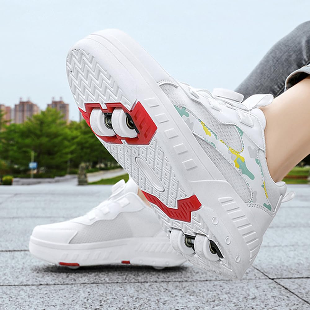Hixingo Zapatillas con Ruedas Niña Niño, Zapatos con Dos Ruedas para Niñas 2 en 1 Zapatillas Patines Zapatillas Ruedas Niño, Camuflaje Zapatos Patines Calzado de Skateboarding Multifuncionales