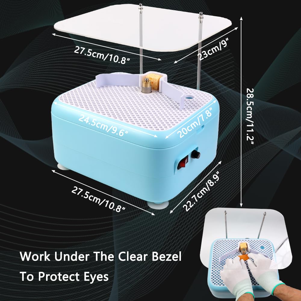 Portable Stained Glass Grinder Machine, Glass & Ceramic Grinding Tool Kit For DIY Craft，Mini Glass Grinder Machine (Blue)