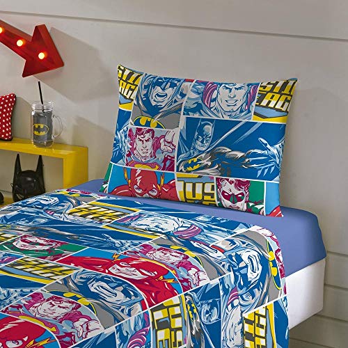 Jogo de Cama Lepper Liga da Justiça Azul 1.40 mx2.20 m Pacote de 3 Algodão Tradicional