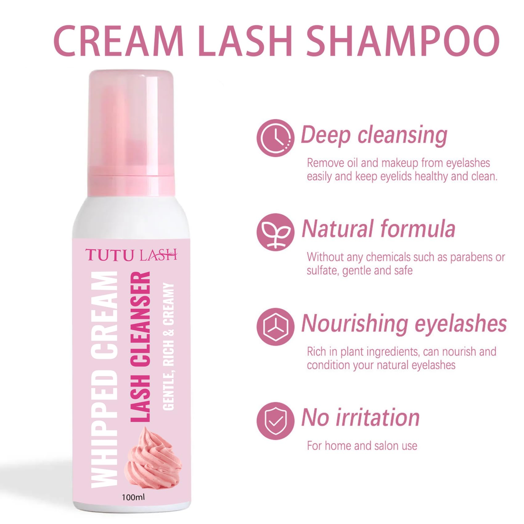 100ml Whipped Lash Shampoo with Cleanser Brush for Lashes Brows Lash Cream Mousse Eyelash Shampoo Vegan Oil Free Daily Cleanser Natural Lashes Brows Lash Lift Brow Lamination Extensions (Pink Mousse) - Image 2