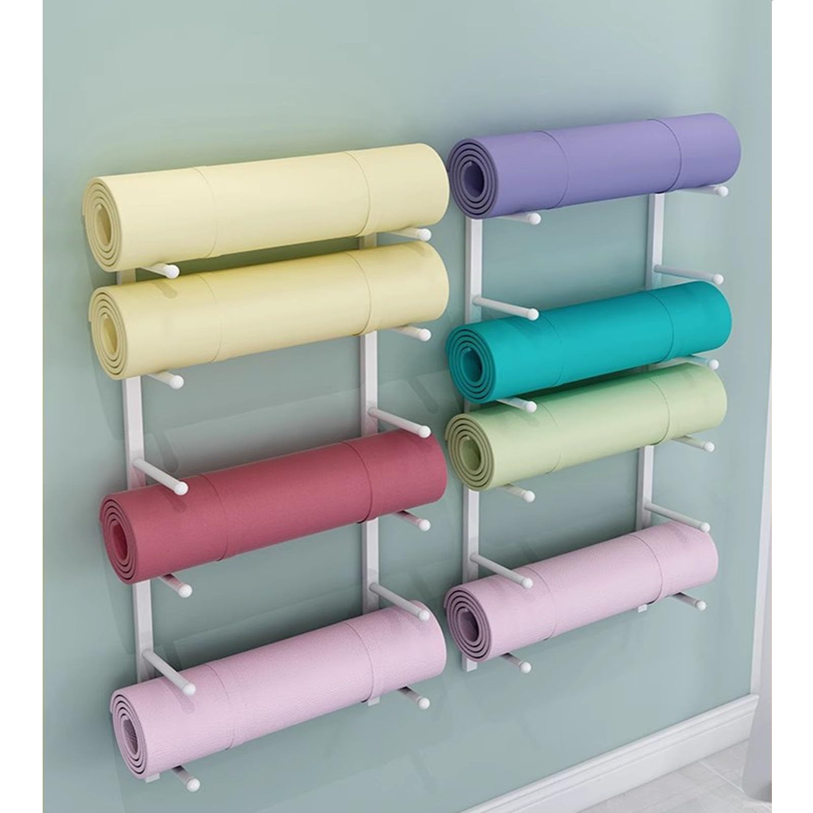 Générique 6 Lagen Yoga-Mattenhalter, Wandhalterung aus Metall für Schaumstoffrollen, hängende Yoga-Mattenhalterung für Home-Gym-Übungen, platzsparend(Schwarz)
